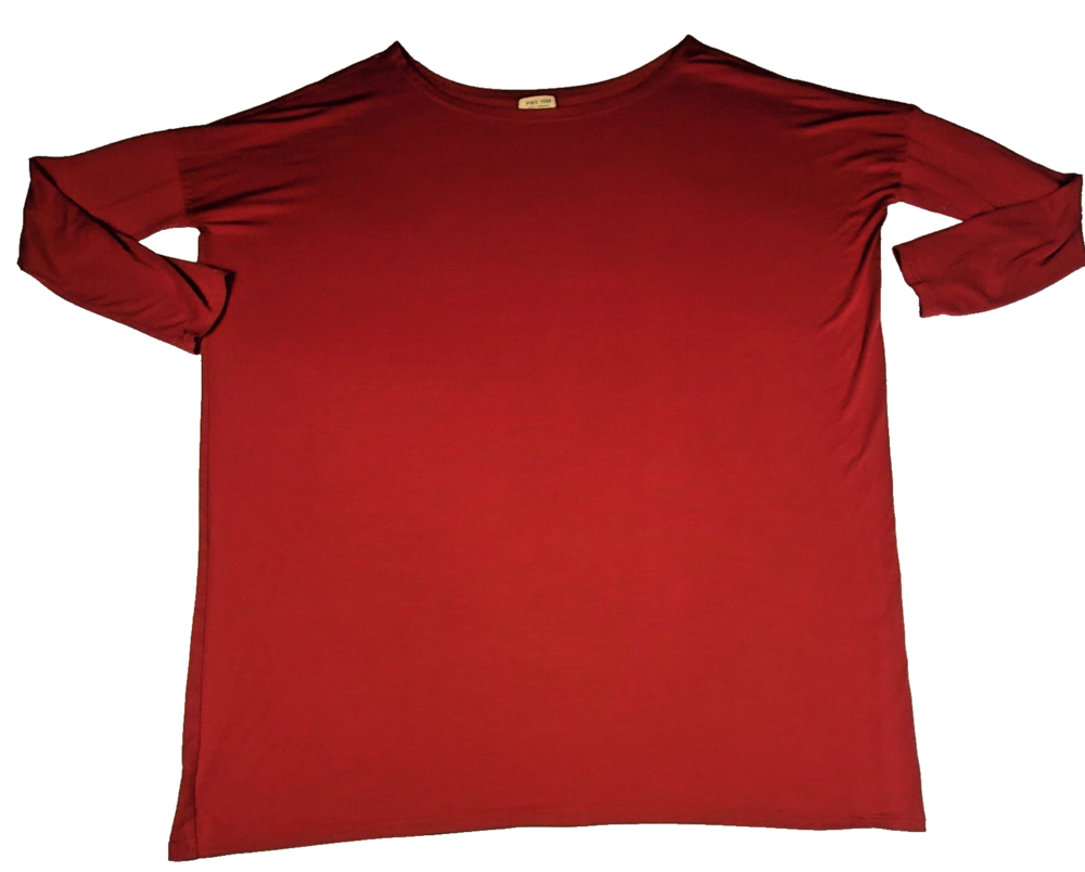 PIKO 1988 Shirt Womens Small Red Boat Neck 3/4 Sleeve Oversized Long Tunic Top